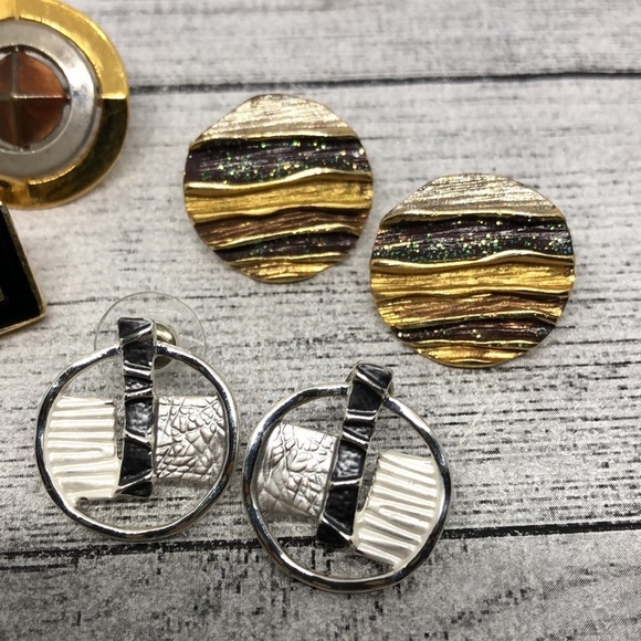 Curated bundle modernist style geometric modern & vintage earrings lot 4 - Picture 3 of 4